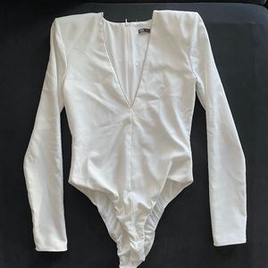 Rhinestone deep V neck bodysuit